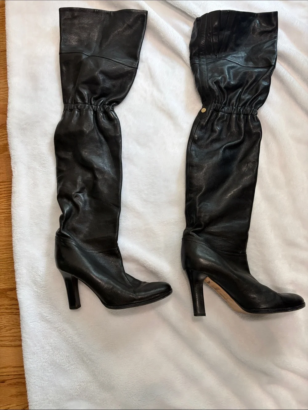 Jimmy Choo Black Leather Over-the-Knee Heeled Boots - Women's